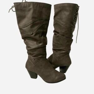 Brownish with dark grey tint knee-high boots with a slight heel #kneehighboots